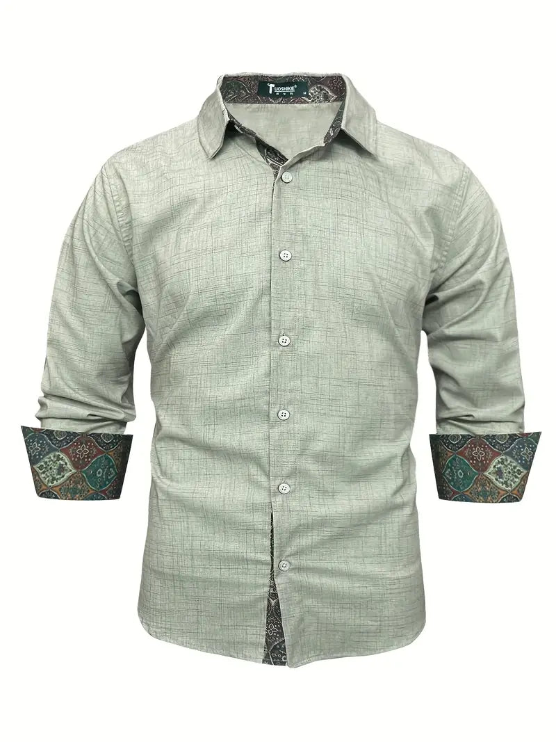 Button Up Dress Shirt with Contrast Collar and Cuffs Modern Tailored Fit