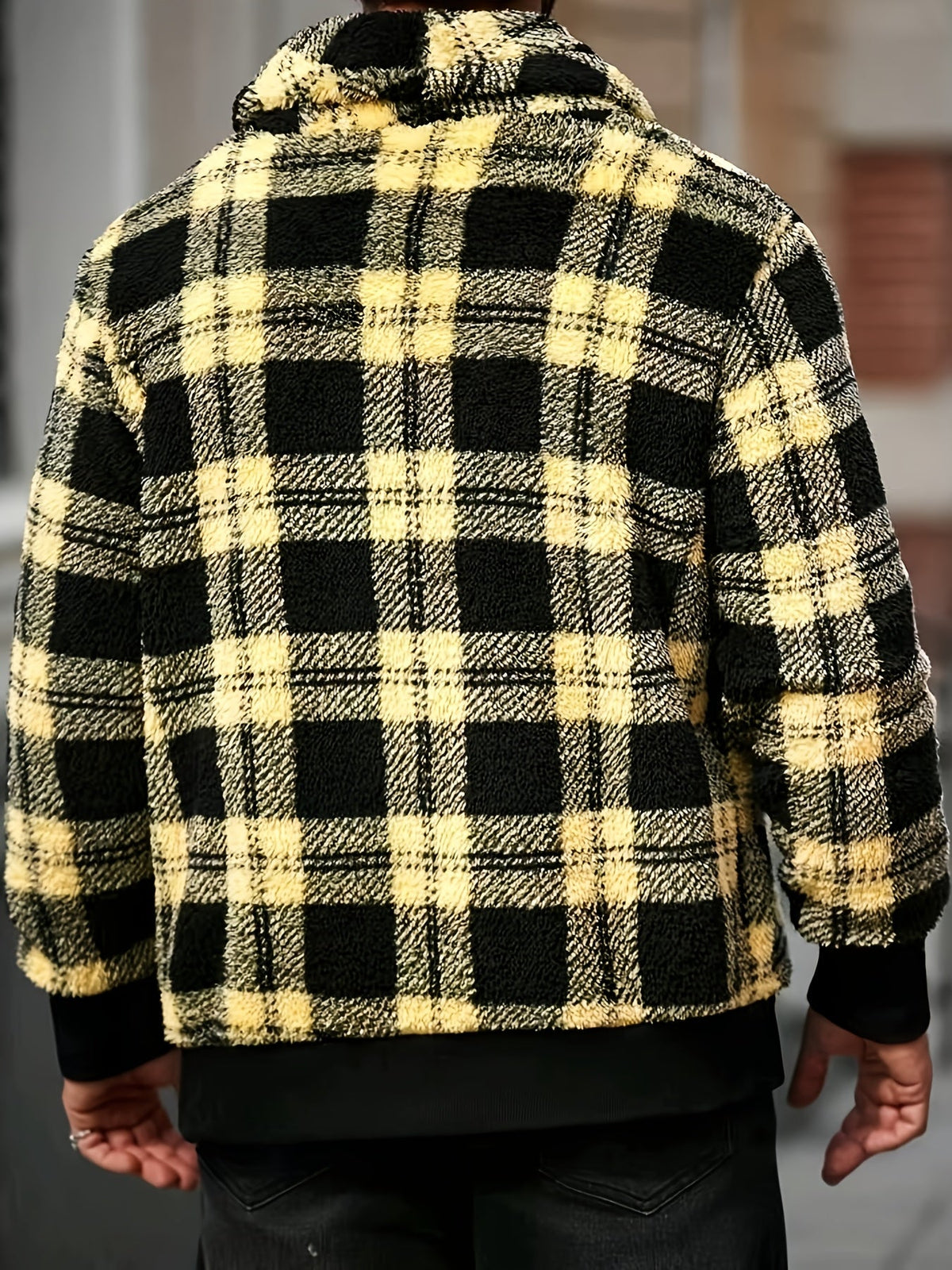 Checked Button Front Jacket with Relaxed Fit and Soft Fabric
