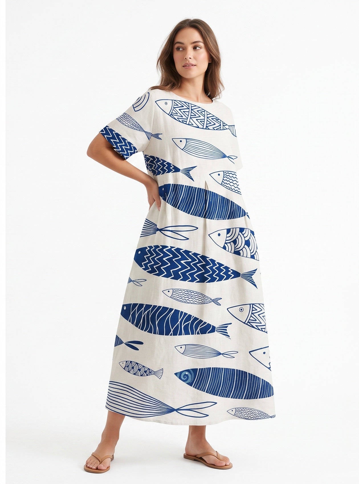 Womens Floral A Line Midi Dress, Short Sleeve Casual Summer Dress