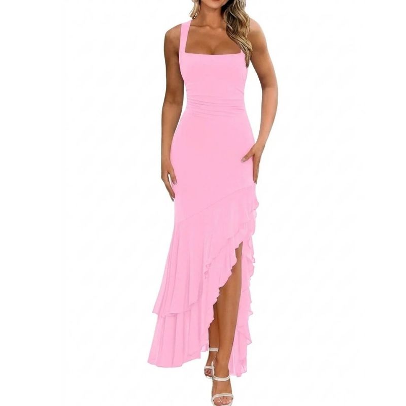 Womens Bodycon Maxi Dress, Ruched Mesh Mermaid Wedding Guest and Cocktail Dress