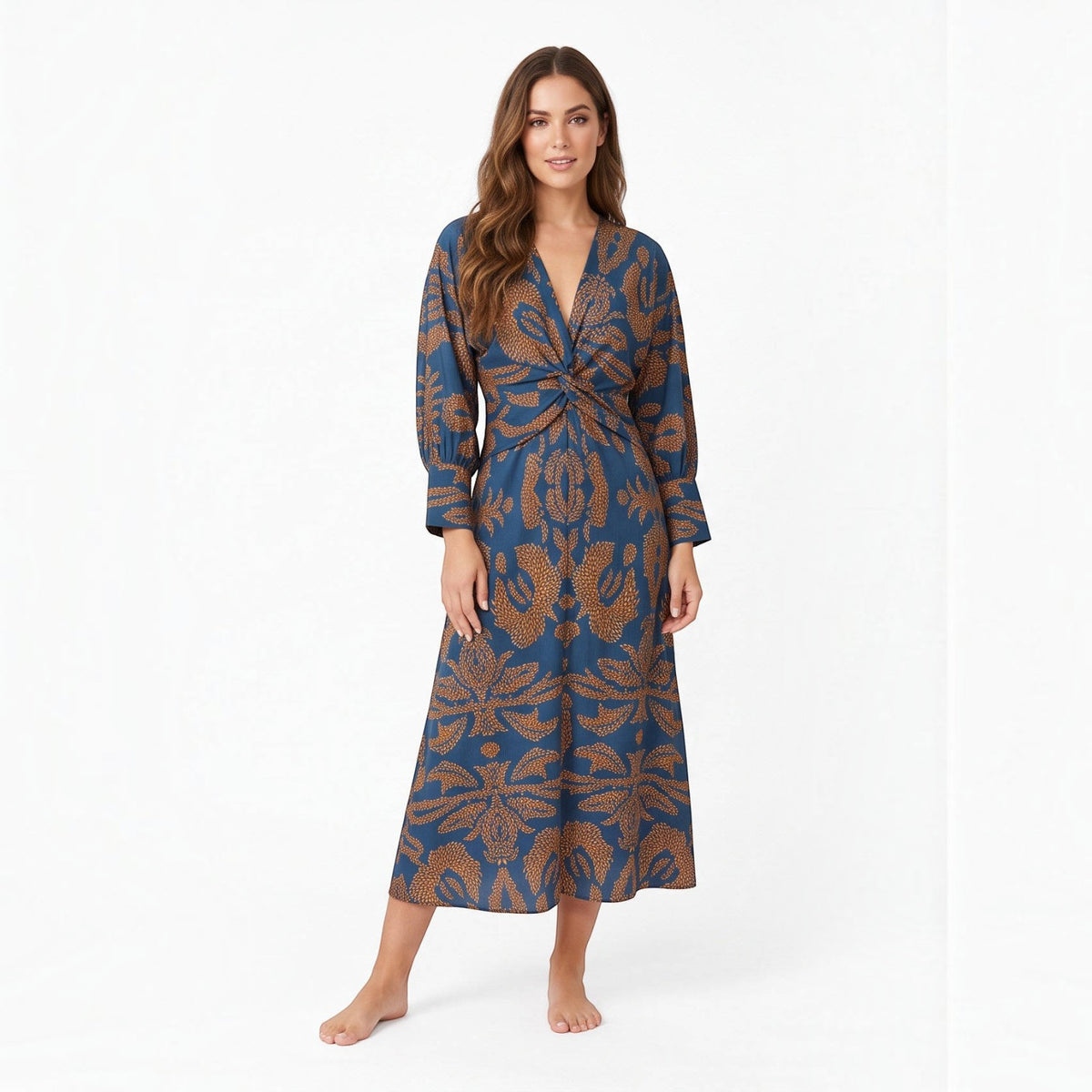 Womens Fall Wedding Guest Dress, V Neck Maxi Dress, Long Sleeve Elegant Formal Dress