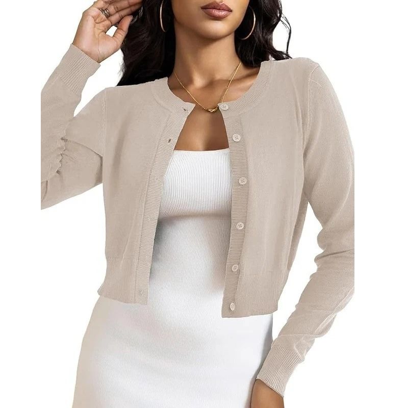 Cropped Cardigan Bolero Shrug for Women, Button Down Long Sleeve Knit Sweater for Dresses and Jeans