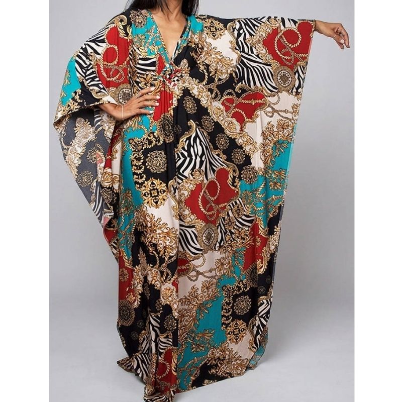 Moomoo Dresses for Women, Plus Size Ethnic Print Kaftan Dress, Mrs. Roper Bubu Mumu Boho Swimsuit Cover Up