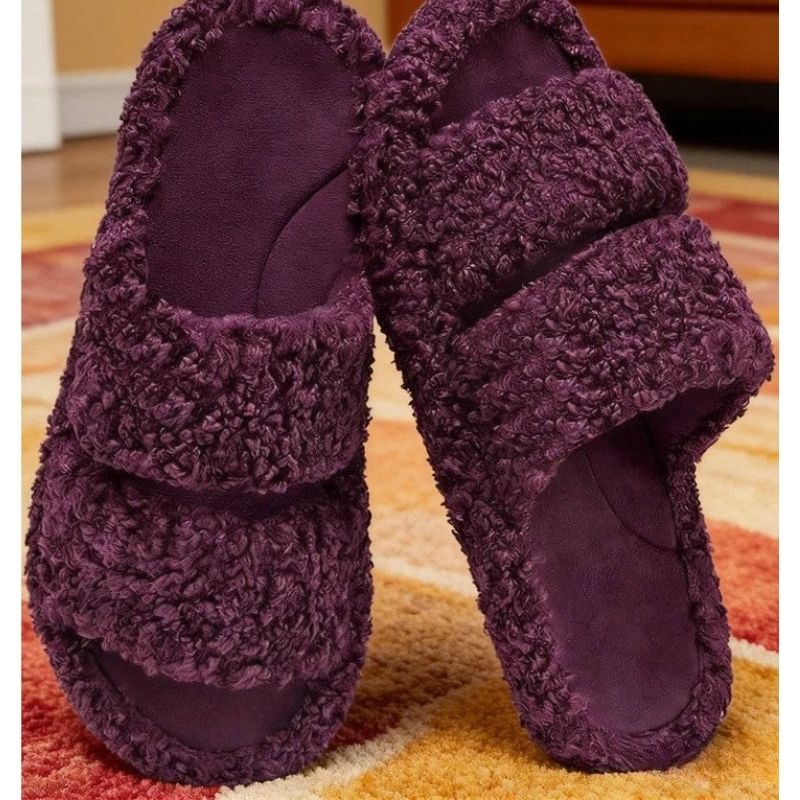 Womens Fuzzy Open Toe Slippers, Memory Foam Indoor House Shoes, Anti Slip Lightweight Indoor Outdoor Slippers