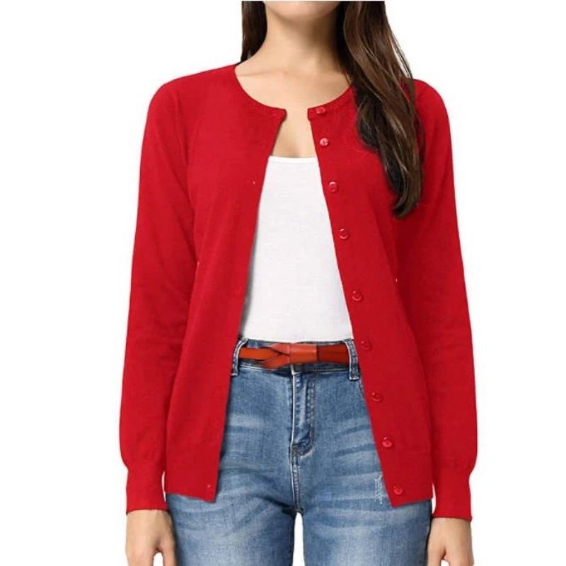 Womens Long Sleeve Knit Cardigan - Open Front Button Down Sweater