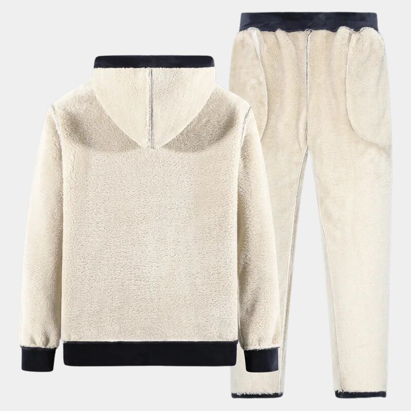 Fleece Tracksuit Set with Hooded Jacket and Elastic Waistband Pants for Winter