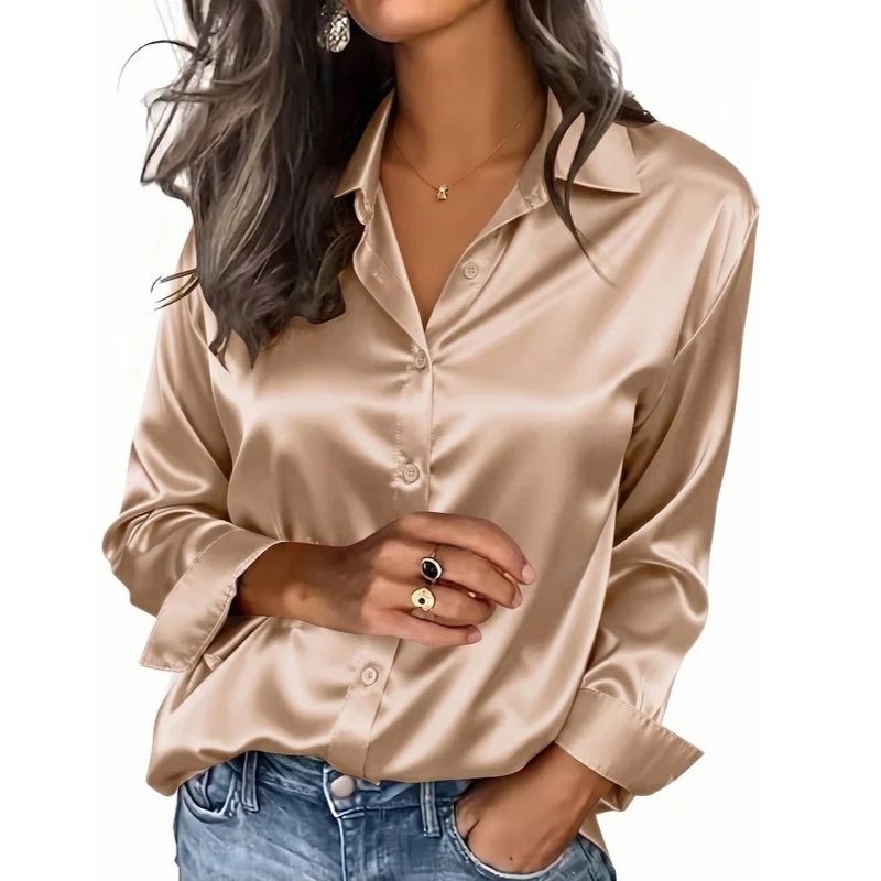 Satin Blouses for Women, Silk Button Down Shirts, Long Sleeve Business Casual Top