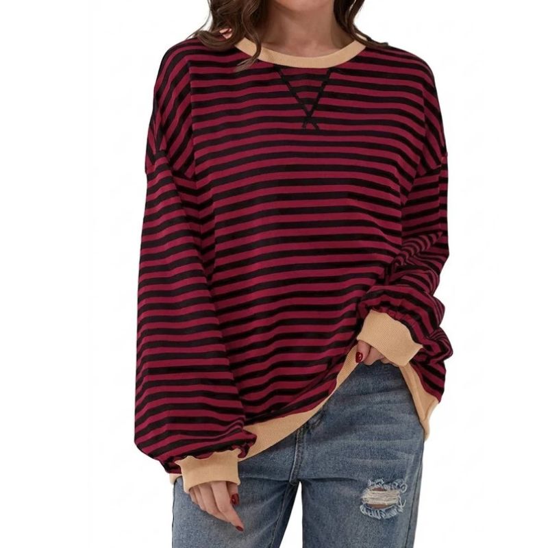 Womens Oversized Striped Crewneck Sweatshirt - Long Sleeve Pullover