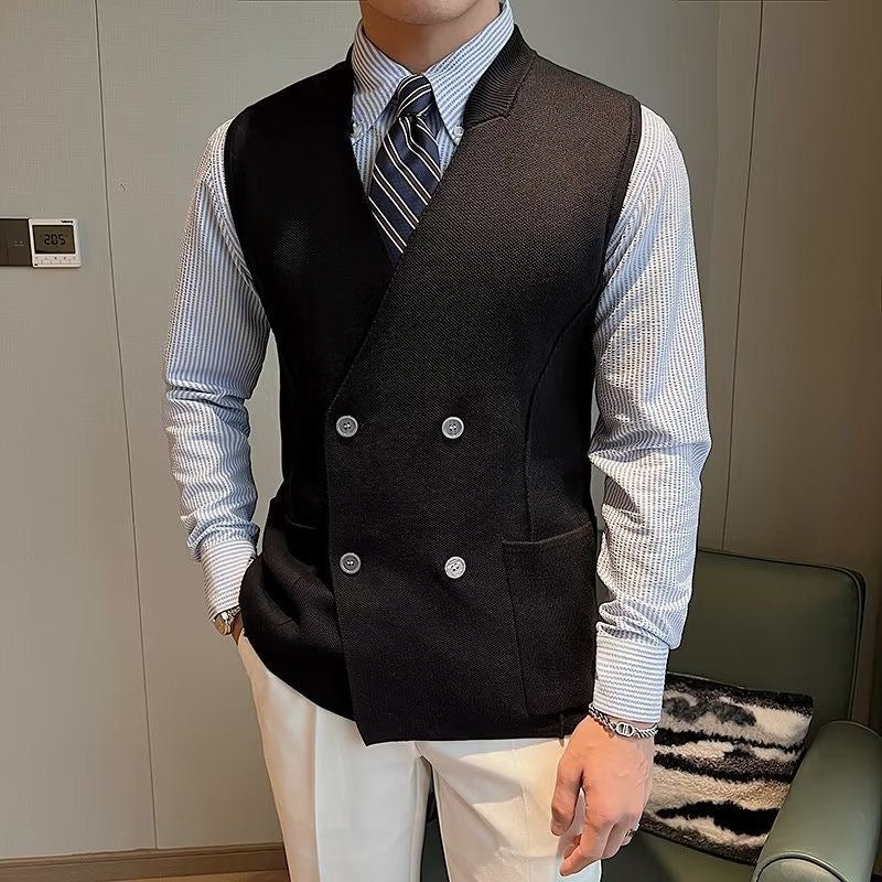 Knitted Vest with Double Breasted Buttons and Front Pockets
