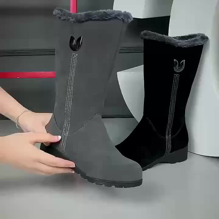 Mid Calf Winter Boots with Anti Slip Sole and Plush Lining, Slip On