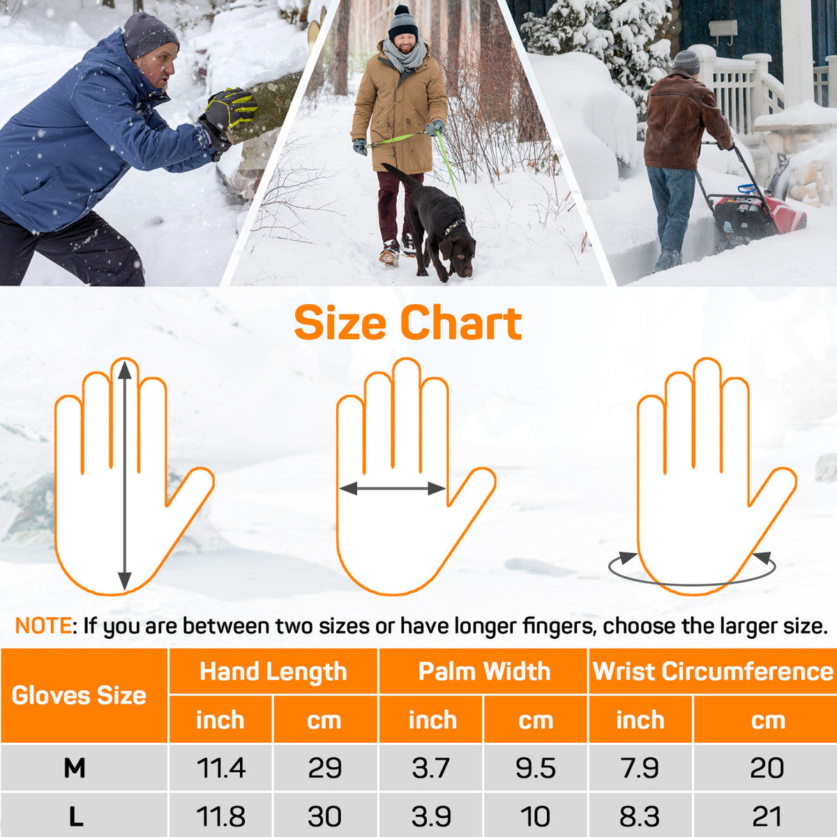 Electric heated gloves with touchscreen fingertips and 3 temperature settings