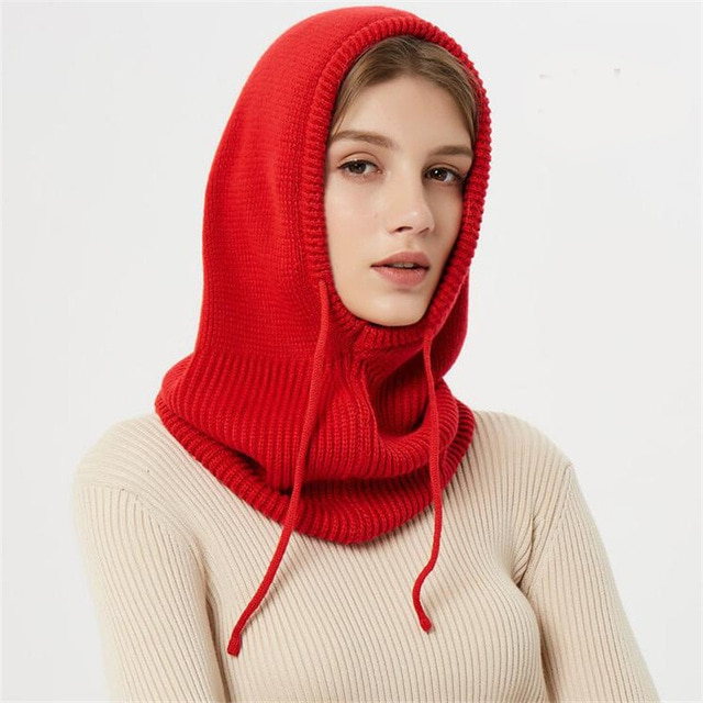 Hooded Knit Beanie with Adjustable Drawstring and Ear Coverage