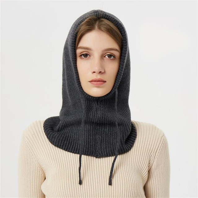 Hooded Knit Beanie with Adjustable Drawstring and Ear Coverage
