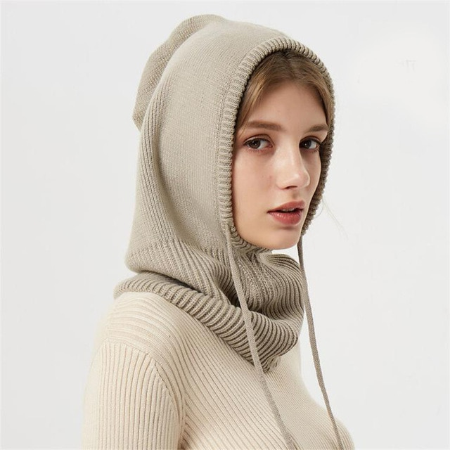 Hooded Knit Beanie with Adjustable Drawstring and Ear Coverage