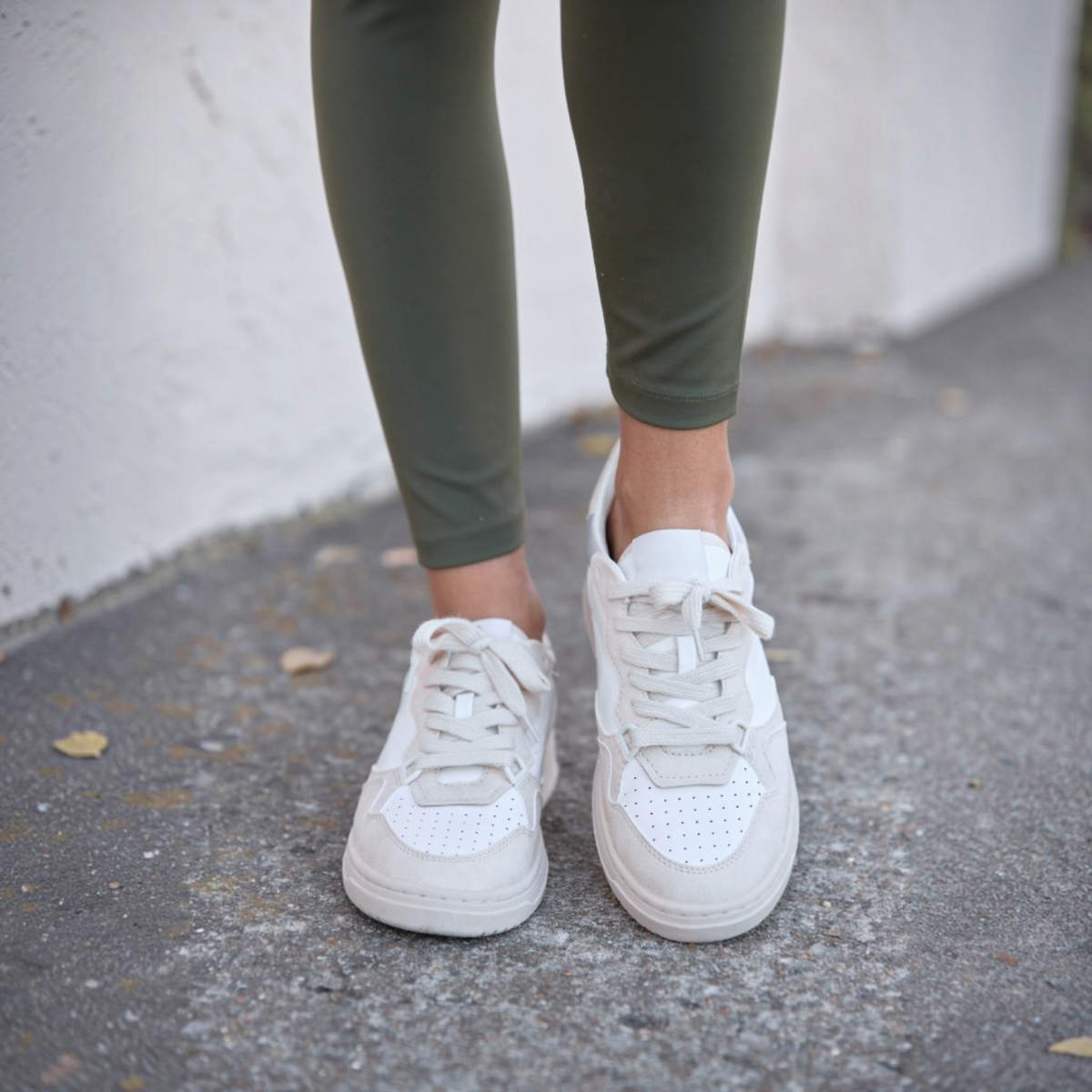 Womens Beige Sneakers, Lace-Up Faux Leather