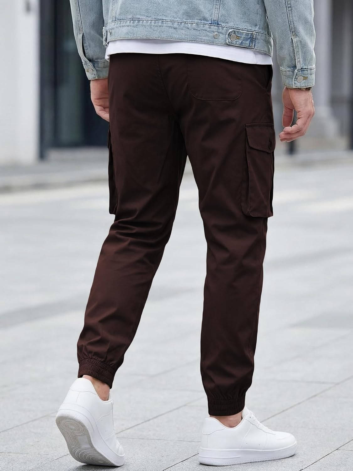 Mens Casual Cargo Jogger Pants, Stretch Elastic Waist Drawstring Tapered Sweatpants with Pockets