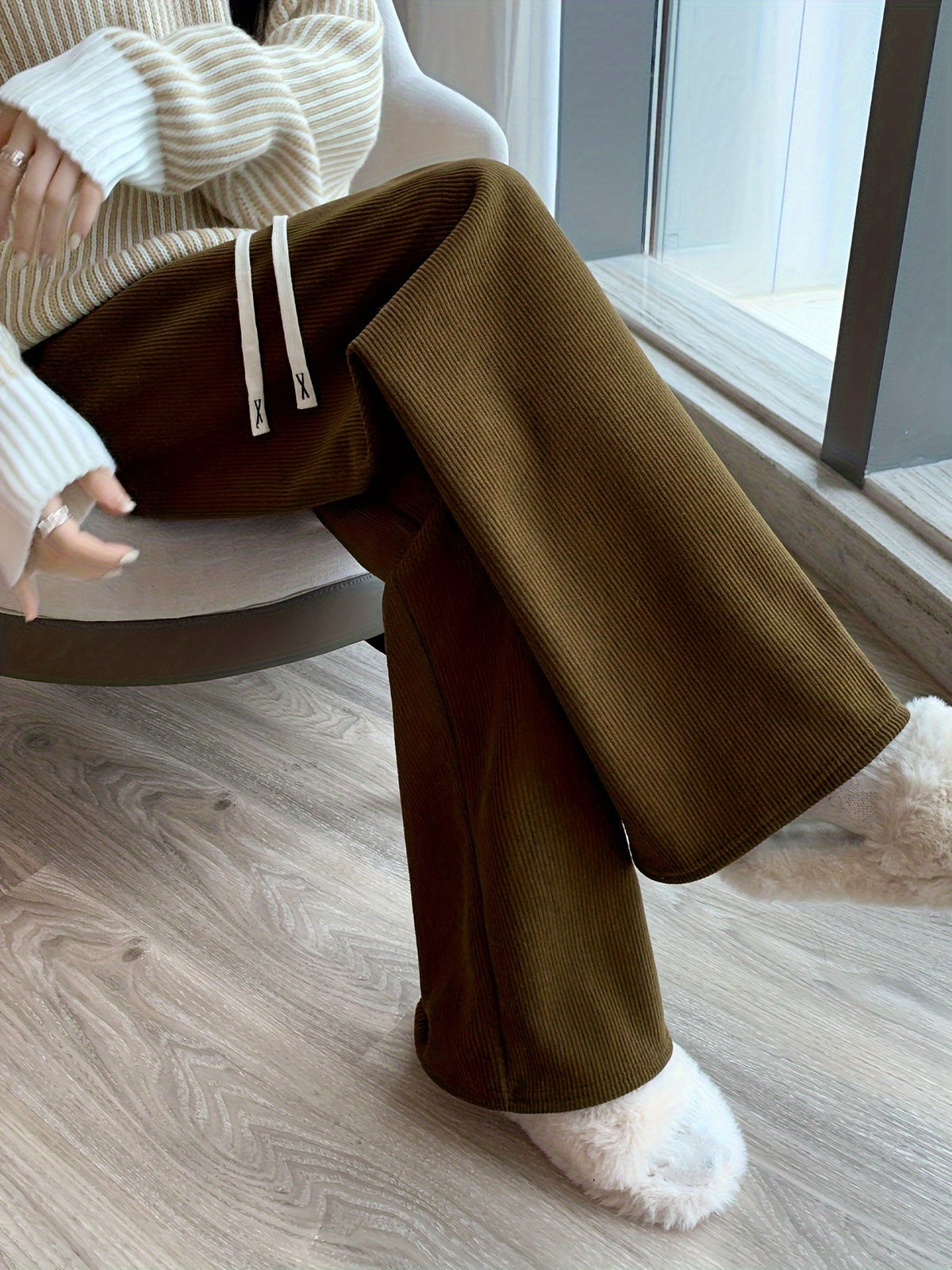 Wide Leg Lined Pants with Soft Inner Lining and Elastic Waistband