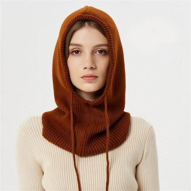 Hooded Knit Beanie with Adjustable Drawstring and Ear Coverage