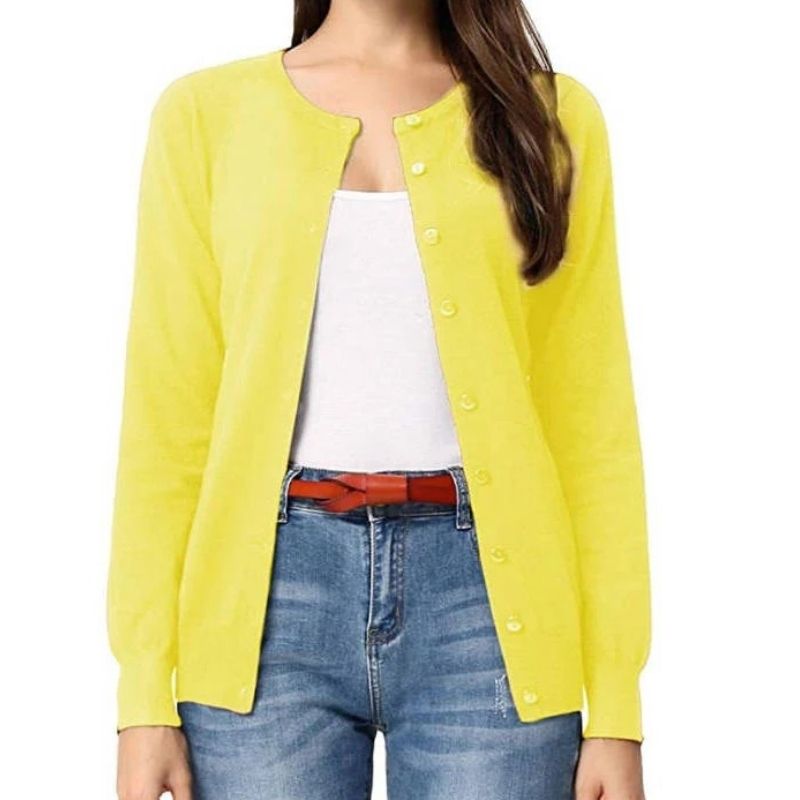 Womens Long Sleeve Knit Cardigan - Open Front Button Down Sweater