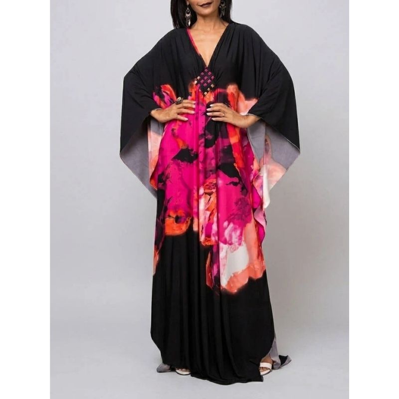 Moomoo Dresses for Women, Plus Size Ethnic Print Kaftan Dress, Mrs. Roper Bubu Mumu Boho Swimsuit Cover Up