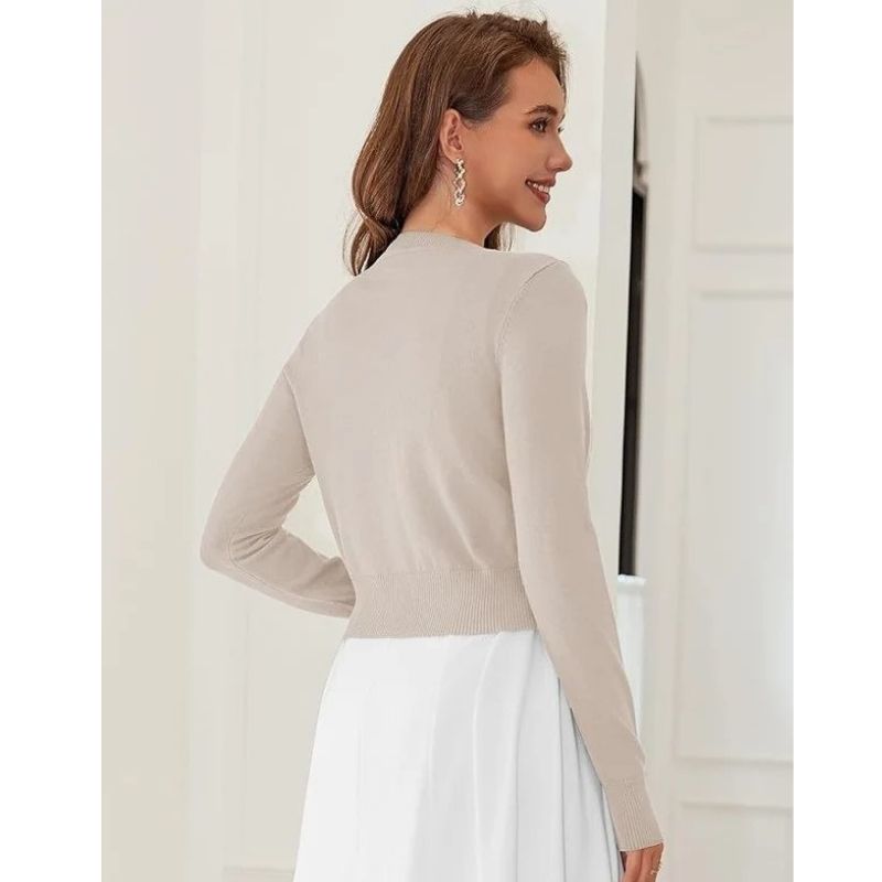 Cropped Cardigan Bolero Shrug for Women, Button Down Long Sleeve Knit Sweater for Dresses and Jeans