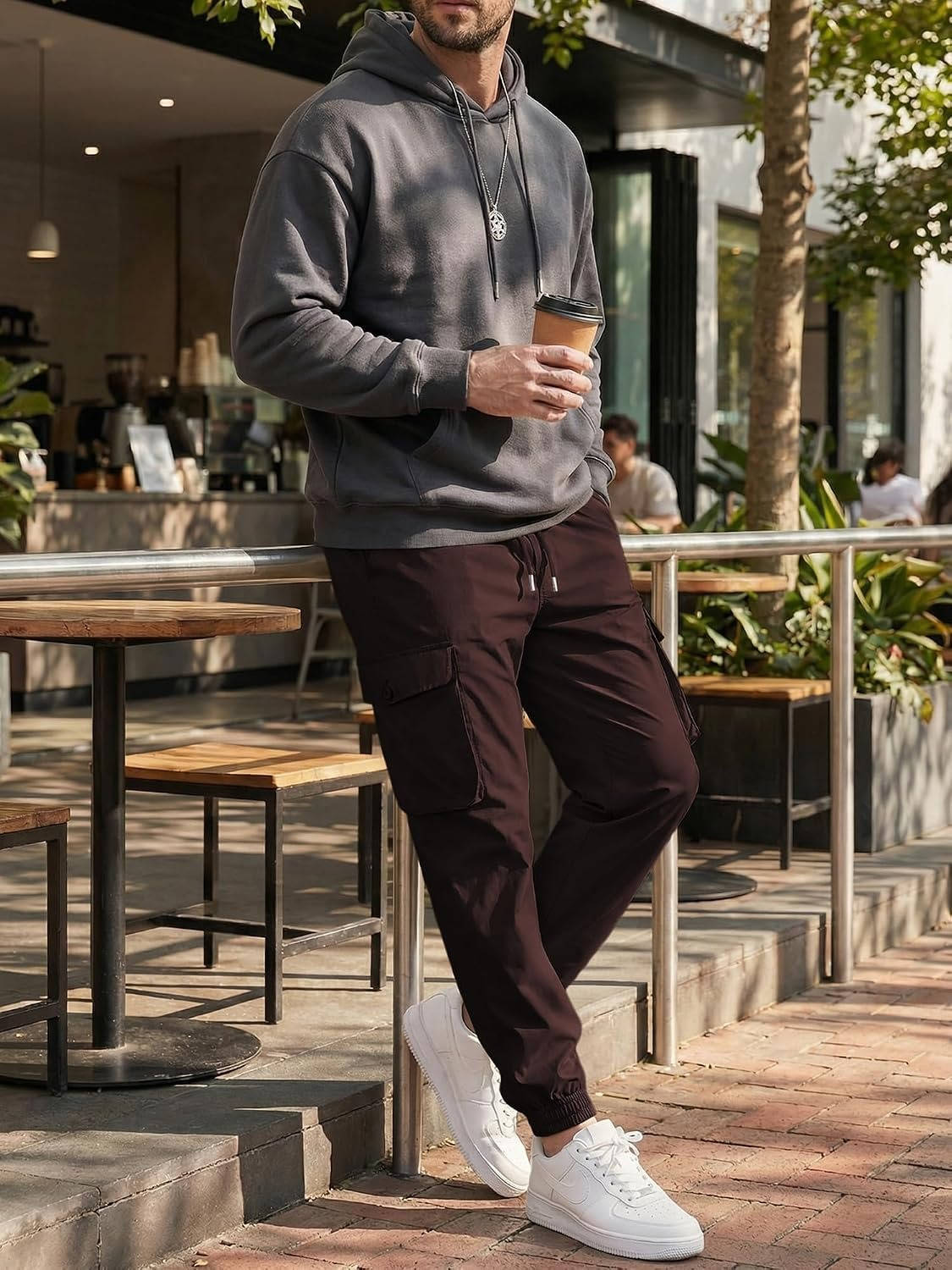 Mens Casual Cargo Jogger Pants, Stretch Elastic Waist Drawstring Tapered Sweatpants with Pockets
