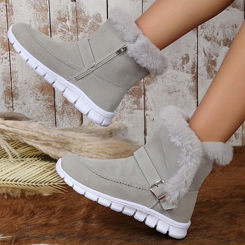 Women's Ankle Boots with Plush Lining and Side Closure, Textured Grip Sole