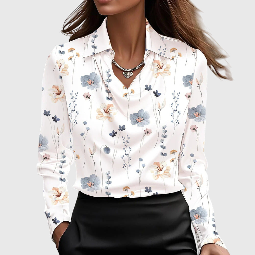 Draped Neckline Blouse with Soft Fabric and Flattering Silhouette