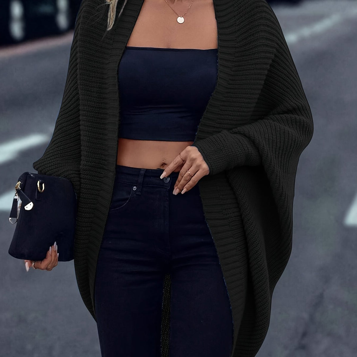 Longline Cardigan with Open Front and Relaxed Sleeves for Fall Winter Layering