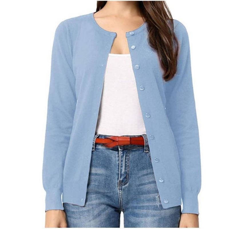Womens Long Sleeve Knit Cardigan - Open Front Button Down Sweater