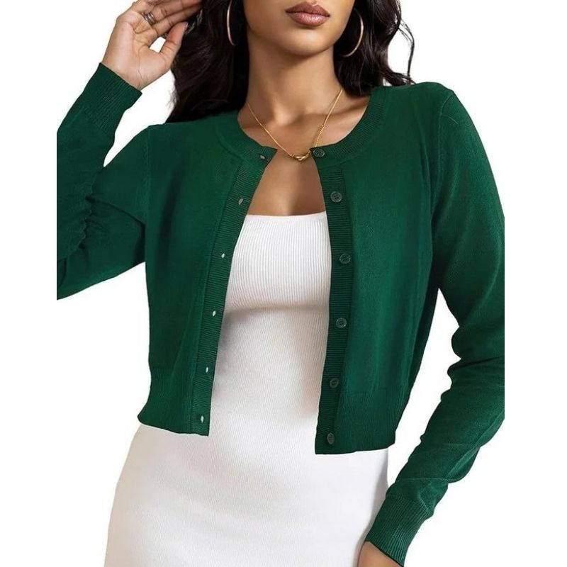 Cropped Cardigan Bolero Shrug for Women, Button Down Long Sleeve Knit Sweater for Dresses and Jeans