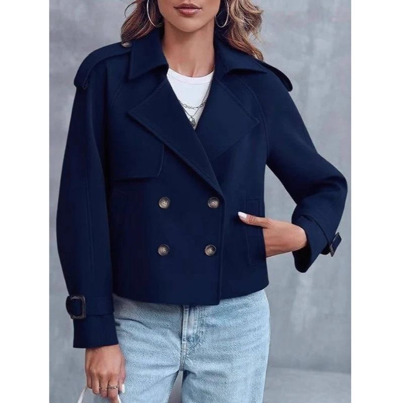 Womens Cropped Trench Coat, Double Breasted Short Jacket