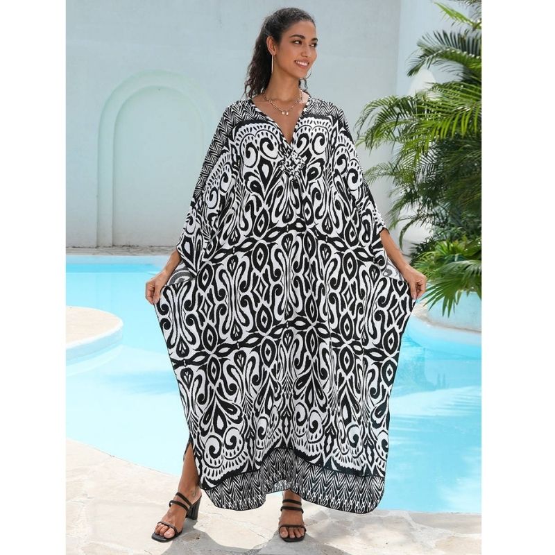 Moomoo Dresses for Women, Plus Size Hawaiian Batwing Sleeve Kaftan Beach Cover Up Dress