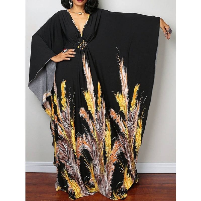 Moomoo Dresses for Women, Plus Size Ethnic Print Kaftan Dress, Mrs. Roper Bubu Mumu Boho Swimsuit Cover Up