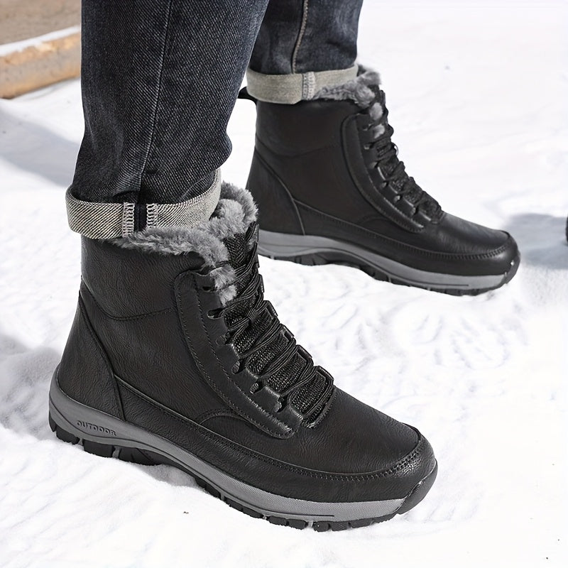 Winter Trail Boots with Plush Lining and Deep Tread Sole, Above Ankle Lace Up