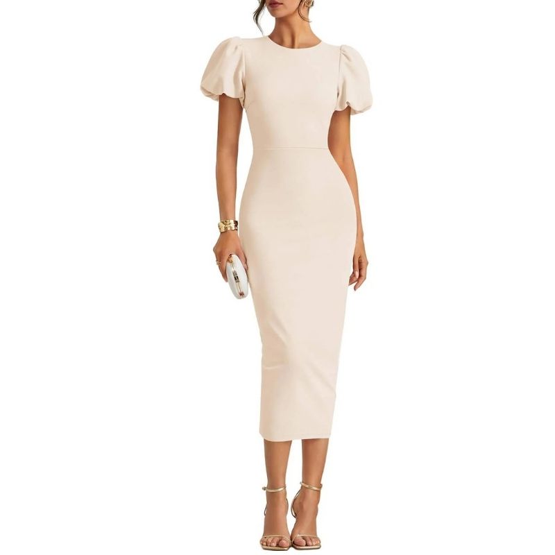 Womens Bodycon Midi Dress, Short Sleeve Wedding Guest Cocktail and Formal Dress