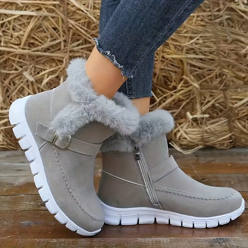 Women's Ankle Boots with Plush Lining and Side Closure, Textured Grip Sole