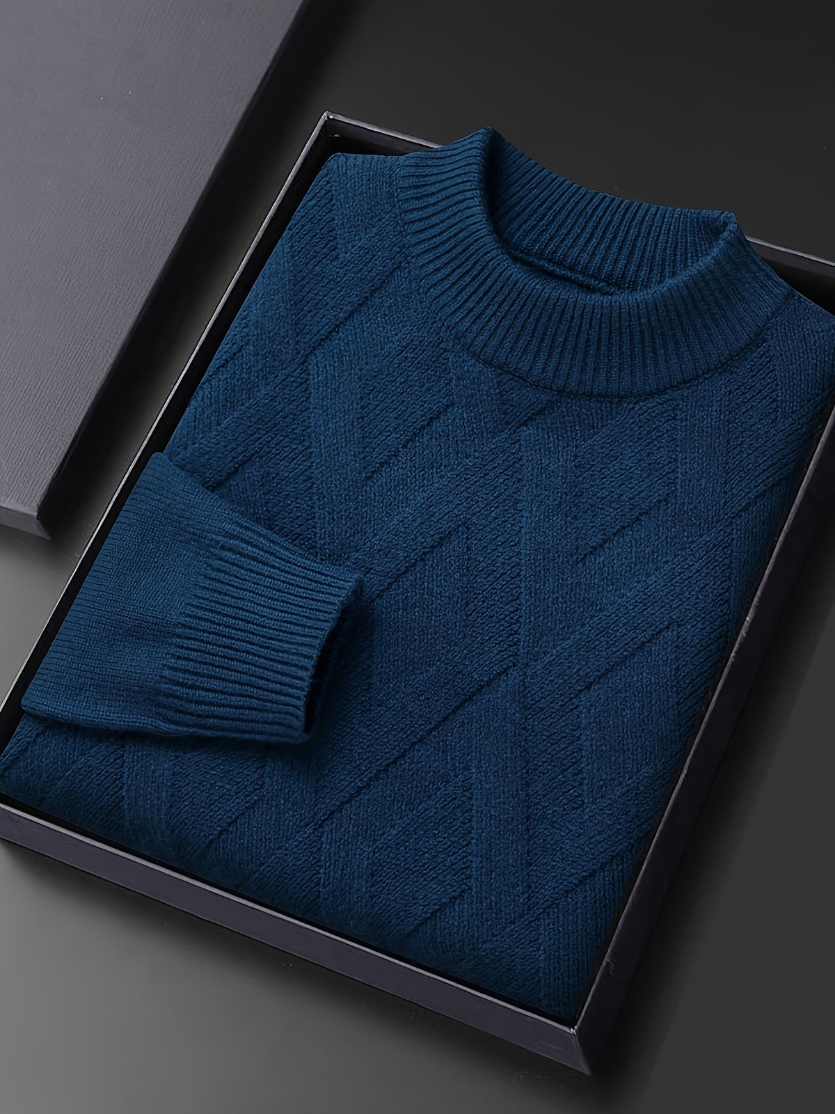 Mock Neck Sweater with Diagonal Knit Texture and Ribbed Collar