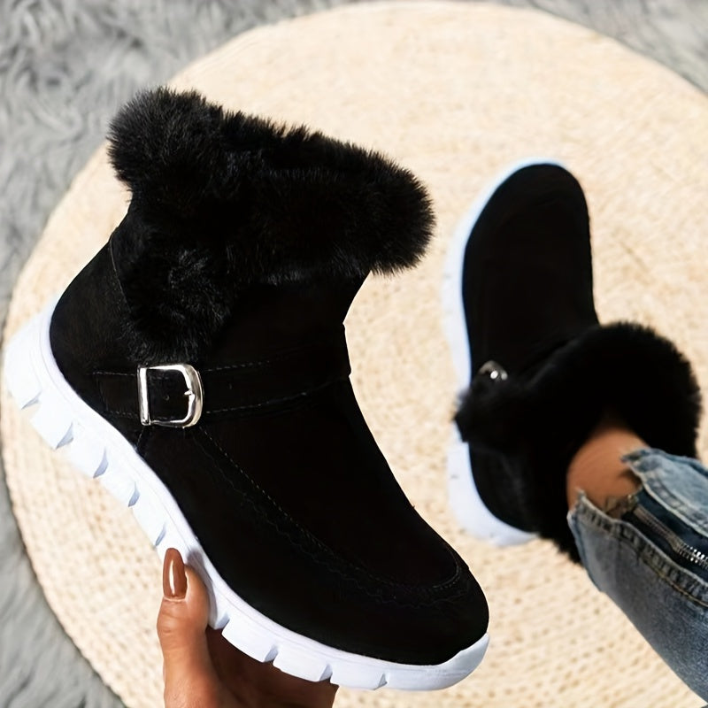 Women's Ankle Boots with Plush Lining and Side Closure, Textured Grip Sole