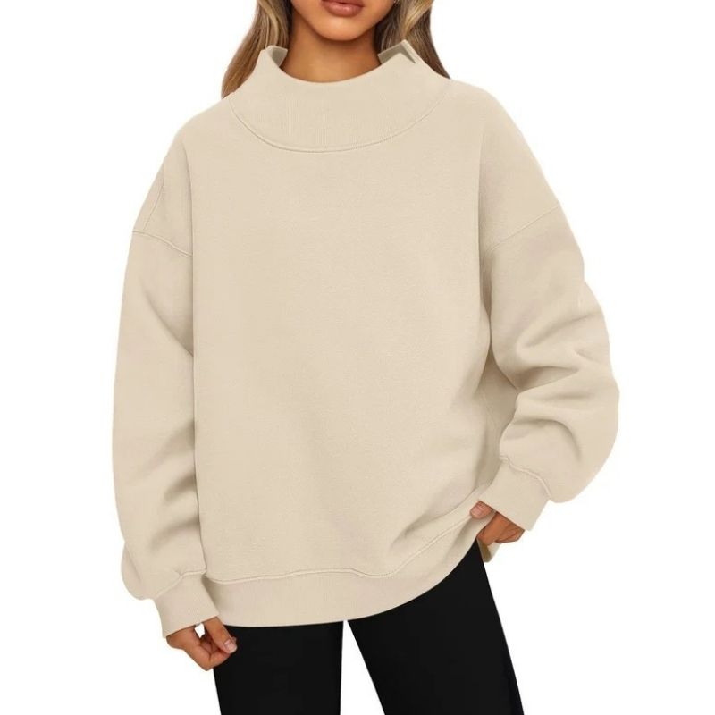 Womens Mock Neck Oversized Fleece Sweatshirt - Soft Long Sleeve Pullover