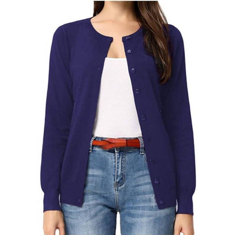 Womens Long Sleeve Knit Cardigan - Open Front Button Down Sweater