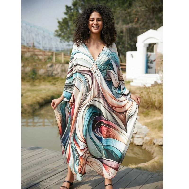 Moomoo Dresses for Women, Plus Size Hawaiian Batwing Sleeve Kaftan Beach Cover Up Dress