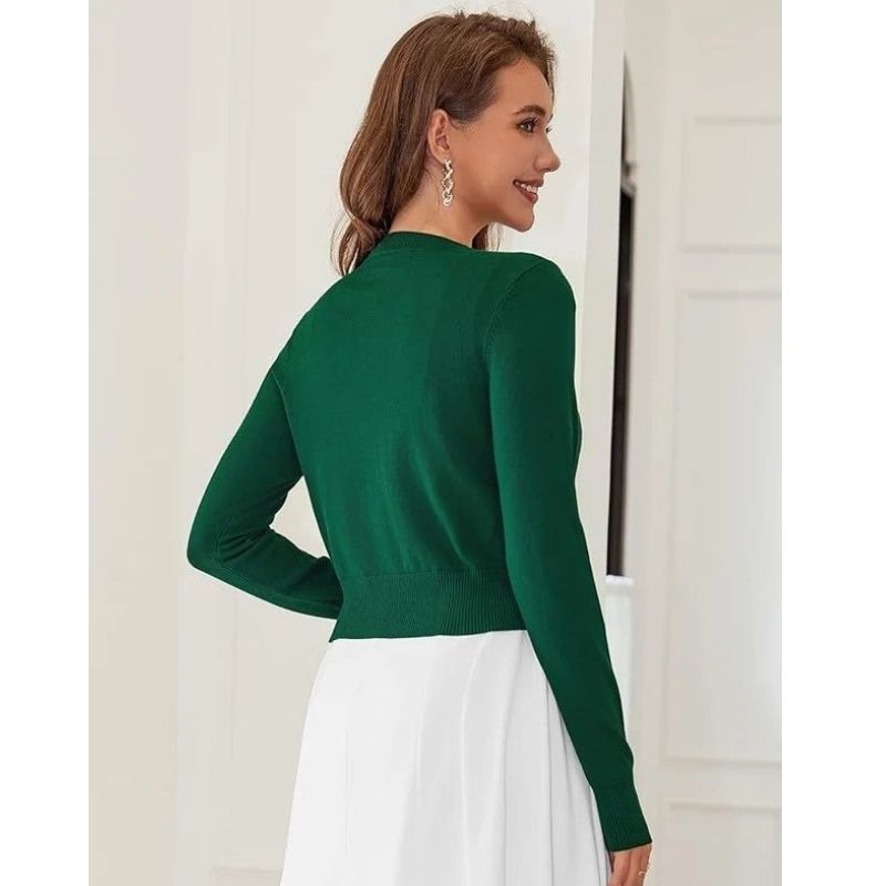 Cropped Cardigan Bolero Shrug for Women, Button Down Long Sleeve Knit Sweater for Dresses and Jeans