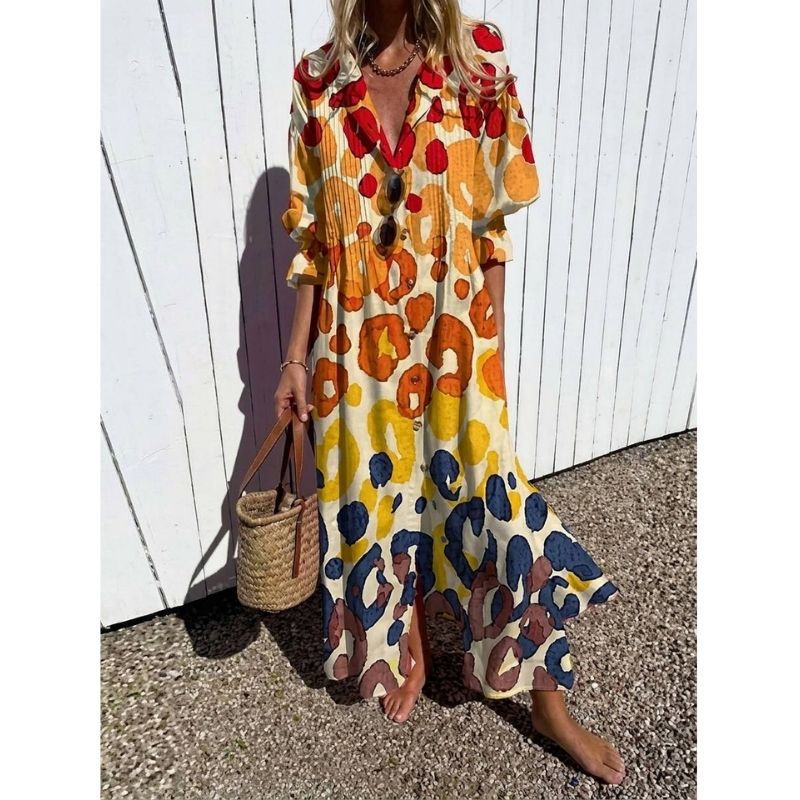 Womens Cotton Maxi Dress, Floral Casual Summer Beach Vacation Dress