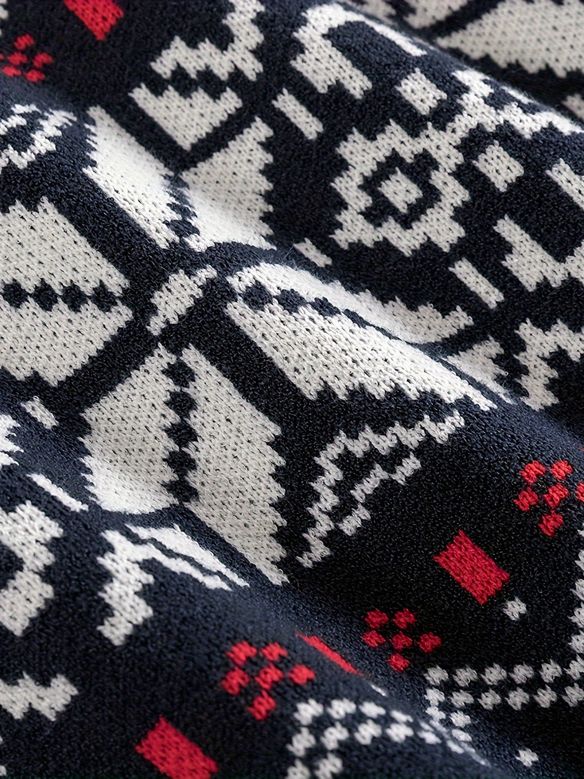 Nordic Knit Sweater with Snowflake Pattern and Ribbed Cuffs, Round Neck