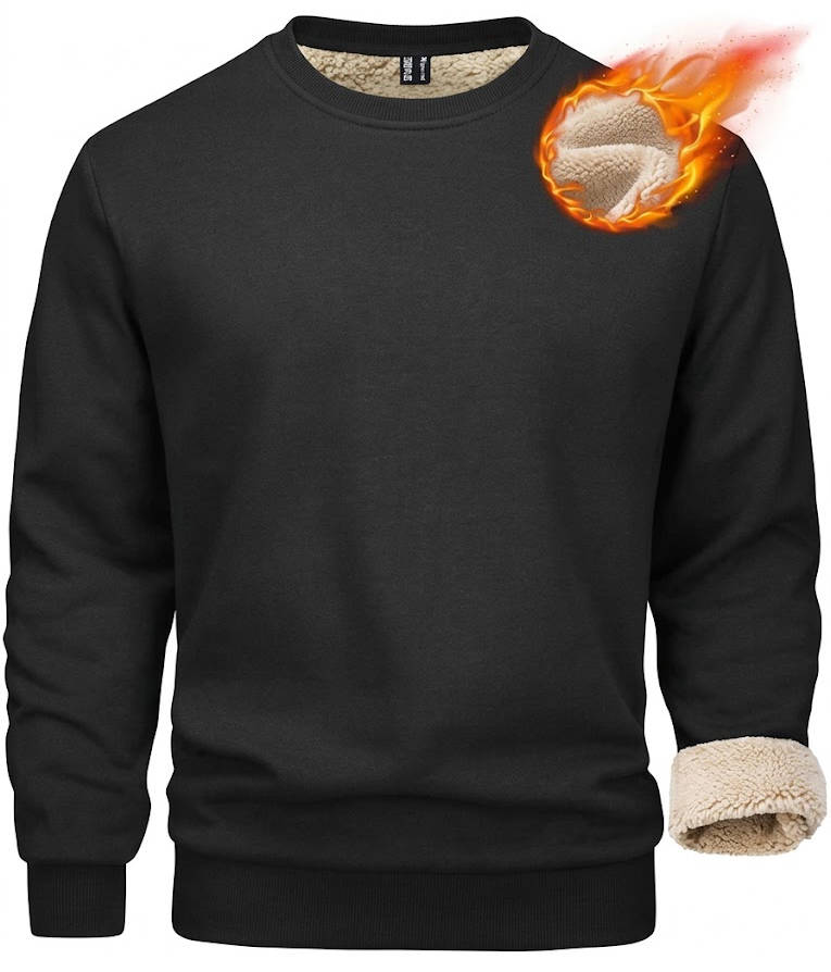 Mens Sherpa Lined Sweatshirt, Fleece Pullover Crewneck Winter Top for Warmth and Casual Cold Weather Wear