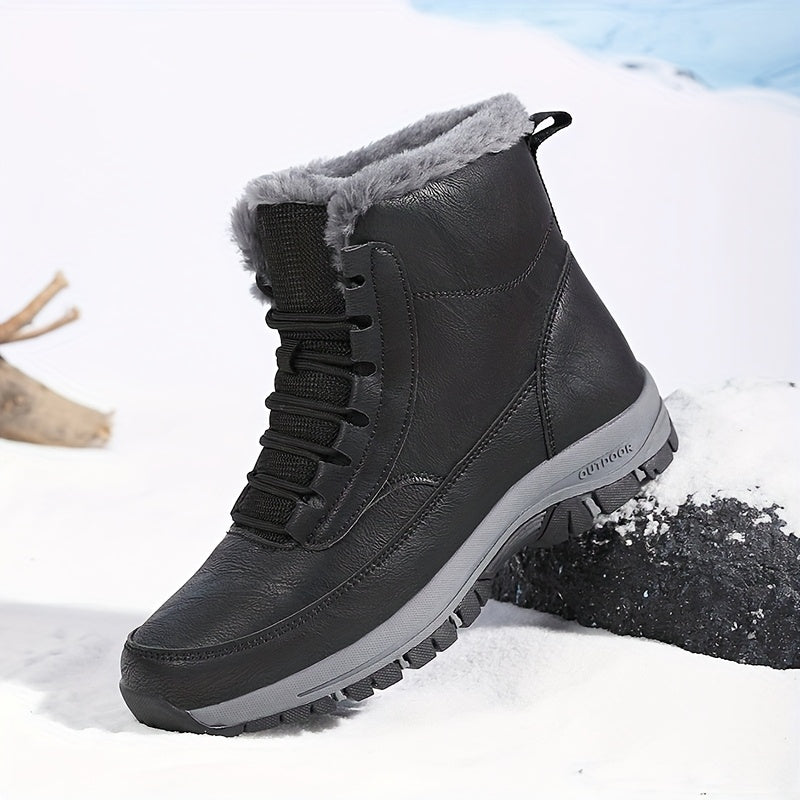 Winter Trail Boots with Plush Lining and Deep Tread Sole, Above Ankle Lace Up