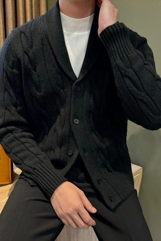 Cable Knit Cardigan with Button Front and Ribbed Cuffs, Pill Resistant