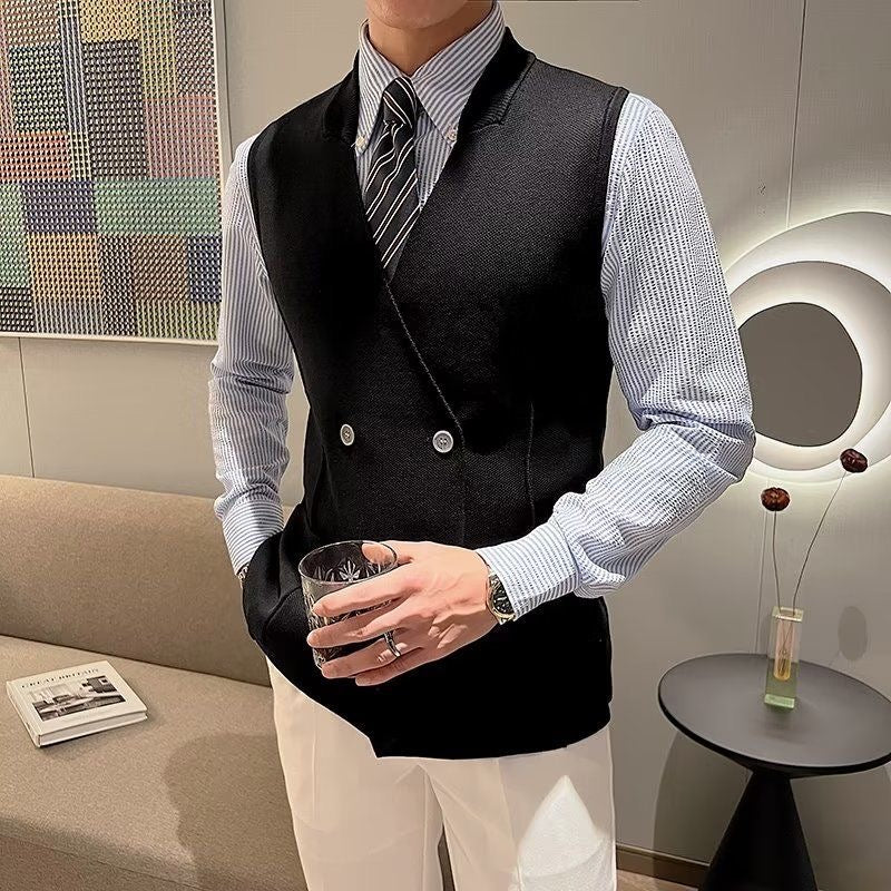 Knitted Vest with Double Breasted Buttons and Front Pockets