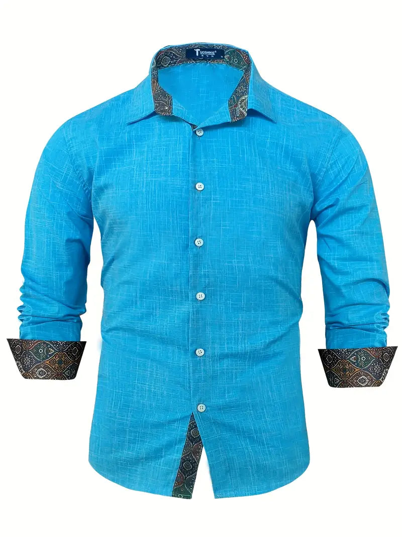 Button Up Dress Shirt with Contrast Collar and Cuffs Modern Tailored Fit
